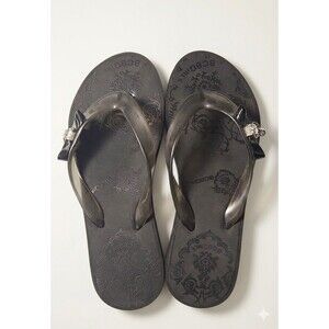 BCBG Girls Flip Sandals Gray & Black Size 7B/ Black Gem Beads Platform Wedge new